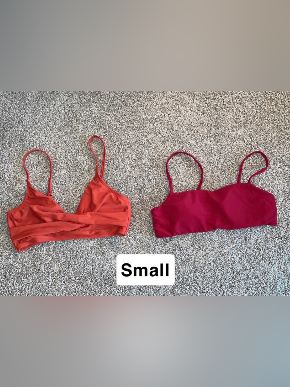 Women's Two-Pack Bikini Tops in Orange and Deep Red - Small
